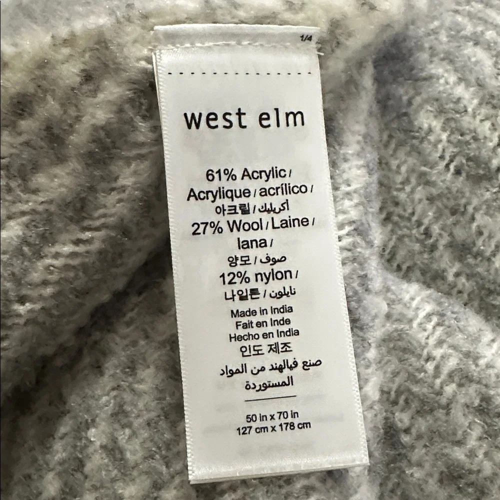 West Elm Wool Blend Gray/ Cream Color Throw Blanket